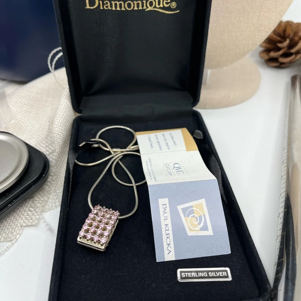 Paul Klecka Sterling Silver Diamonique Pendant Necklace – Pink & Yellow Stones - Picture 10 of 16